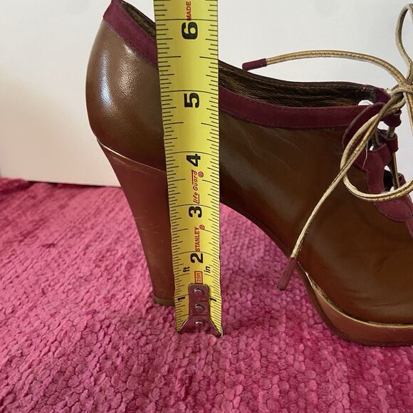 Leifsdottir Lace Up Leather Heels Brown Gold Burgundy Size 9B - Picture 10 of 11